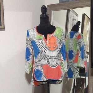 Alberto Makali Multi Pattern 3/4 Sleeves High-low Blouse